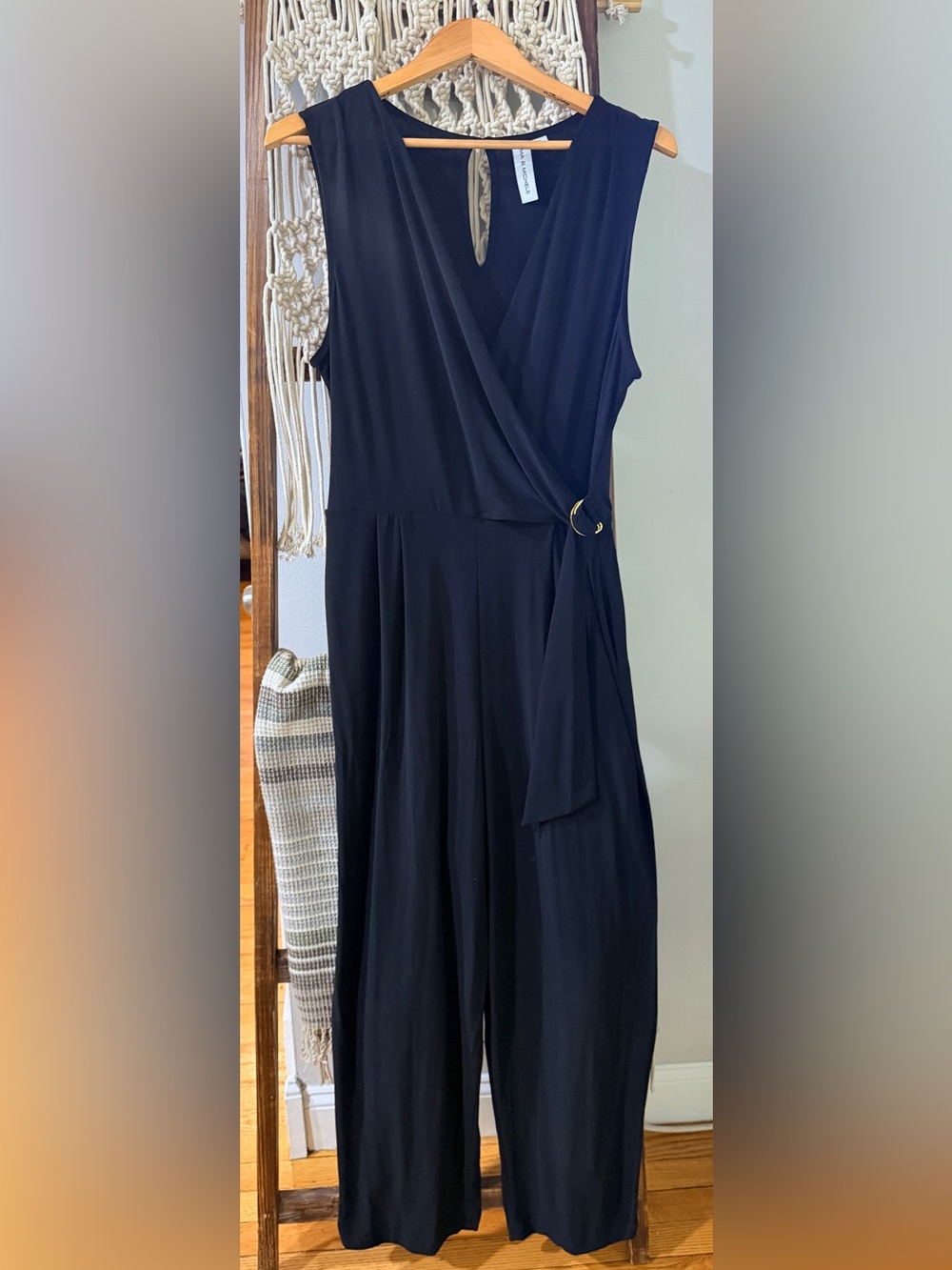 NWOT Emma & Michele Jumpsuit Draped Pleat Pocket & faux-wrap Ring-Large